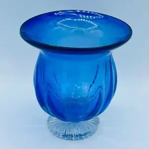 Vintage Cobalt Blue Flared Opening Glass Vase Hurricane Candle Holder Pedestal