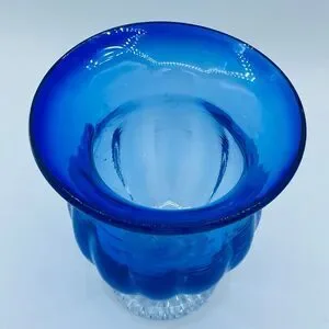 Vintage Cobalt Blue Flared Opening Glass Vase Hurricane Candle Holder Pedestal
