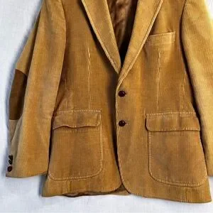 Vintage Corduroy Elbow Patch Brookford 2 Button Mens Jacket Tan Sport Coat 40R