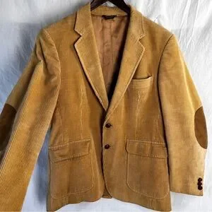 Vintage Corduroy Elbow Patch Brookford 2 Button Mens Jacket Tan Sport Coat 40R