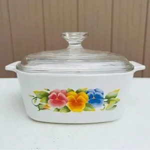 Vintage CorningWare Summer Blush Pansy Flowers Casserole Dish A-1.5L W/ Lid