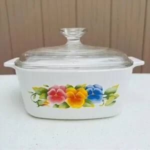 Vintage CorningWare Summer Blush Pansy flowers Casserole Dish A-1.5L w/ Lid