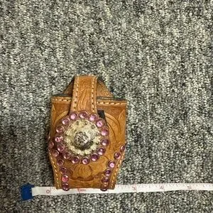 Vintage Cowboy Decor Leather & Rhinestones Westernn Case W/Belt Clip