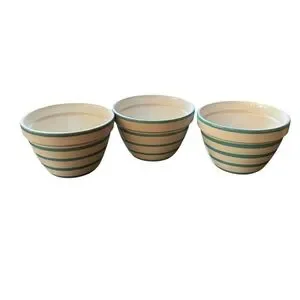 Vintage Crate And Barrel Avery Aqua Stripe Mini Mixing Bowl - Set Of 3