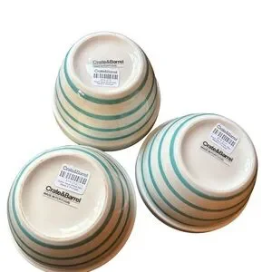 Vintage Crate And Barrel Avery Aqua Stripe Mini Mixing Bowl - Set Of 3