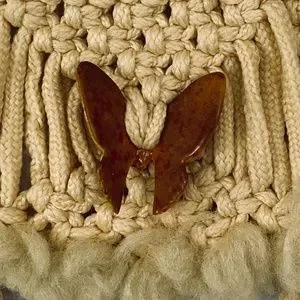 Vintage Cream Macrame Wall Hanging Woven Yarn With Acrylic Butterfly Accent 18”
