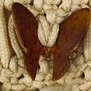 Vintage Cream Macrame Wall Hanging Woven Yarn With Acrylic Butterfly Accent 18”
