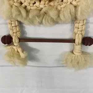 Vintage Cream Macrame Wall Hanging Woven Yarn With Acrylic Butterfly Accent 18”