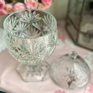 Vintage Cristal D'Arques-Durand Egg Covered Candy Compote Clear 6 Sided Stem