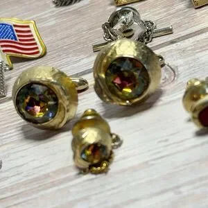 Vintage Cufflinks And Tie Tacks Lapel Pins Lot Men’s Jewelry 16 Piece MCM