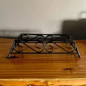 Vintage Dog Food And Water Bowl Stand In Black Metal