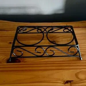 Vintage Dog Food And Water Bowl Stand In Black Metal