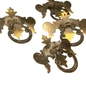 Vintage drawer pulls metal scroll work latch knocker Set of 4