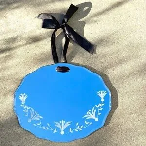 Vintage etched beveled mirror wall hanging bow home decor