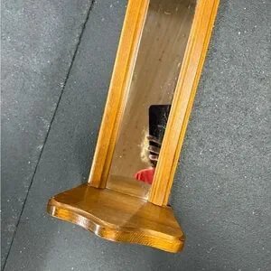 Vintage Farmhouse Entry Wooden Wall Mirror W/ Shelf & Heart Cutouts Cottagecore