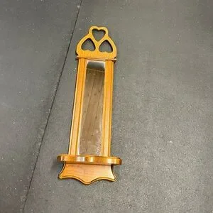 Vintage Farmhouse Entry Wooden Wall Mirror w/ Shelf & Heart Cutouts Cottagecore