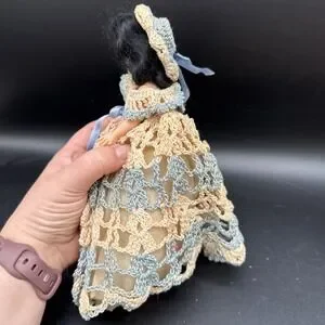 Vintage Fashion Doll Crochet Dress Black Hair Sleep Eyes Movable Arms MCM
