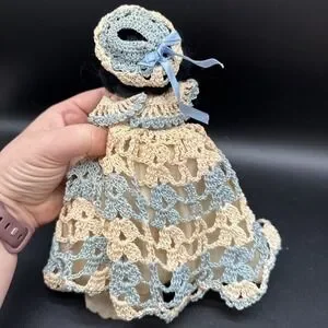 Vintage Fashion Doll Crochet Dress Black Hair Sleep Eyes Movable Arms MCM
