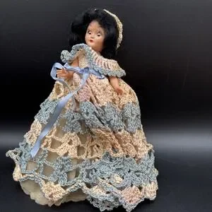 Vintage Fashion Doll Crochet Dress Black Hair Sleep Eyes Movable Arms MCM