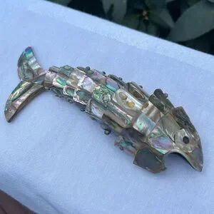Vintage Fish Bottle Opener Abalone Shell Flexible Unique Iridescent