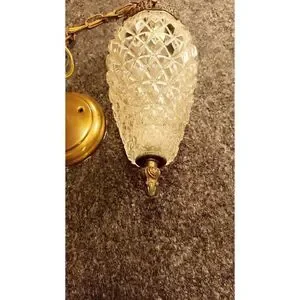 Vintage FK Brass And Glass Pine Cone Shaped Swag Lamp In Good condition.1975