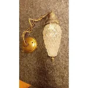 Vintage FK Brass And Glass Pine Cone Shaped Swag Lamp In Good condition.1975
