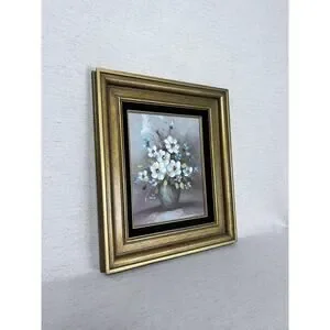 Vintage Floral Oil Painting Gold Framed Wall Art Mid-Century Moody Still Life