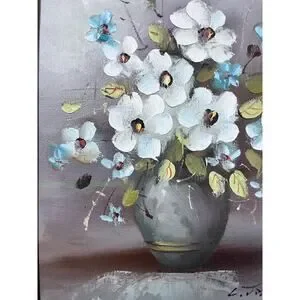 Vintage Floral Oil Painting Gold Framed Wall Art Mid-Century Moody Still Life
