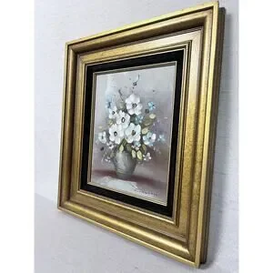Vintage Floral Oil Painting Gold Framed Wall Art Mid-Century Moody Still Life