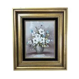 Vintage Floral Oil Painting Gold Framed Wall Art Mid-Century Moody Still Life