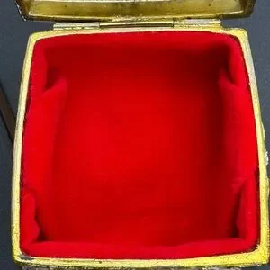 Vintage Footed Square Metal Jewelry Trinket Box Red Velvet Lined Japan