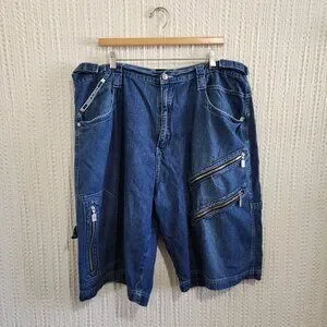 Vintage FOX Y2K Baggy Hip Hop Zipper Denim Men's Jean Shorts Size 3X