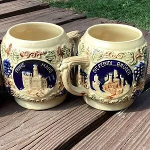 Vintage German Mini Beer Stein Mugs Set Of 3 – Rhineland Castles 1960s