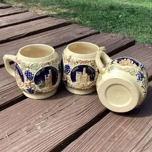 Vintage German Mini Beer Stein Mugs Set Of 3 – Rhineland Castles 1960s