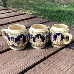 Vintage German Mini Beer Stein Mugs Set of 3 – Rhineland Castles 1960s