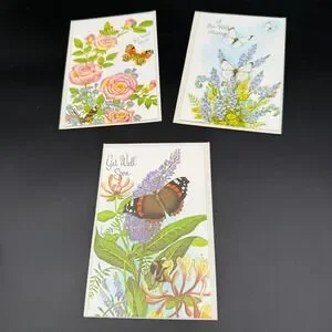 Vintage Get Well Cards with Butterflies and Botanical Floral Illustrations