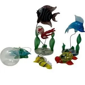 Vintage Glass Aquarium Fish Ornaments Submersible Set Of 5 Hand Blown
