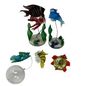 Vintage Glass Aquarium Fish Ornaments Submersible Set Of 5 Hand Blown