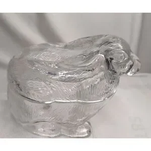 Vintage Glass Molded Bunny Rabbit Candy/ Trinket Dish Table Decor