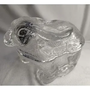 Vintage Glass Molded Bunny Rabbit Candy/ Trinket Dish Table Decor