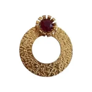 Vintage Gold Circle Brooch Gold Pin with Ruby Red Gem Detail Small Vintage Gold Circle Brooch Gold Pin with Ruby Red Gem Detail Small