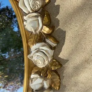 Vintage Gold Cream Rose Baroque Oval Mirror Wall Hanging Home Decor Large