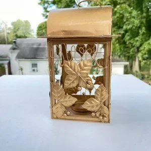 Vintage Gold Finish Metal‎ Candle Lantern Handcrafted Metalworks 9x6 In