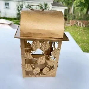 Vintage Gold Finish Metal‎ Candle Lantern Handcrafted Metalworks 9x6 In
