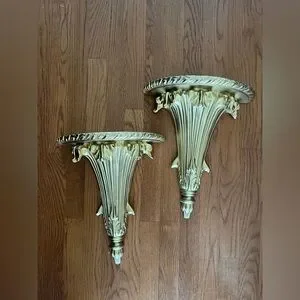 Vintage Gold Flute Shaped Sconces Display Shelves