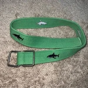 Vintage Green & Blue Embroidered Shark Child's Belt Size S/M 32”