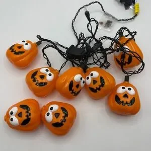 Vintage Halloween Pumpkin String Lights Jack O Lanterns 8 Count Novelty