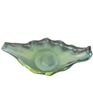 Vintage Hand Blown Glass Green Yellow Wave Pattern Unique Art Coastal Vibe 11.25