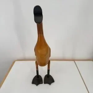Vintage Hand-Carved Artisan Brown Black Beak & Feet Wooden Duck Figurine 16"