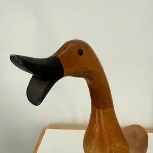 Vintage Hand-Carved Artisan Brown Black Beak & Feet Wooden Duck Figurine 16"